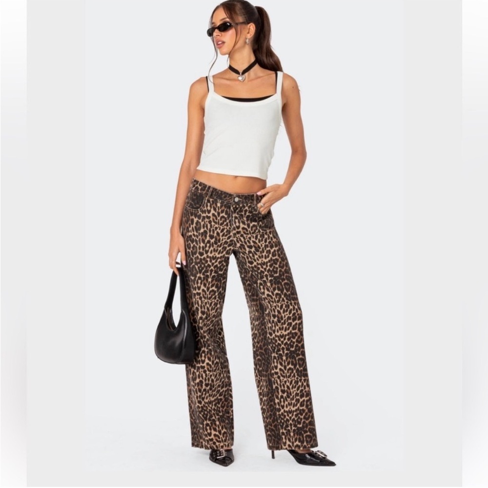 Edikted Leopard Print Wide-Leg Jeans - Brown & Black​